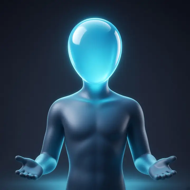 Synthetic, faceless AI presenter avatar